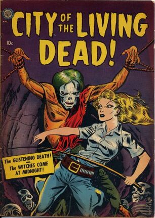 A tied up ghoul and a blond woman ringmaster comic cover
