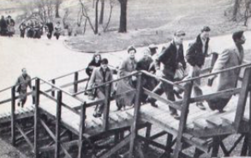 Spring 1953 stairs with students walking up